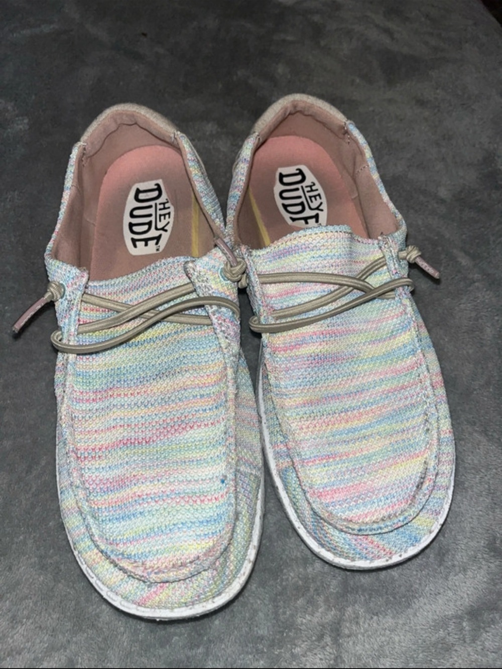 Hey Dude Women's Pastel Rainbow Knit Slip-On Loafers